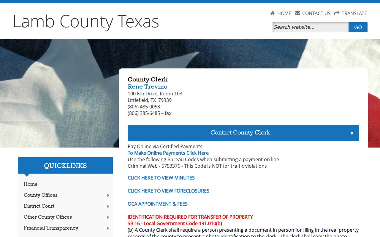 Lamb County criminal misdemeanor records County Clerk