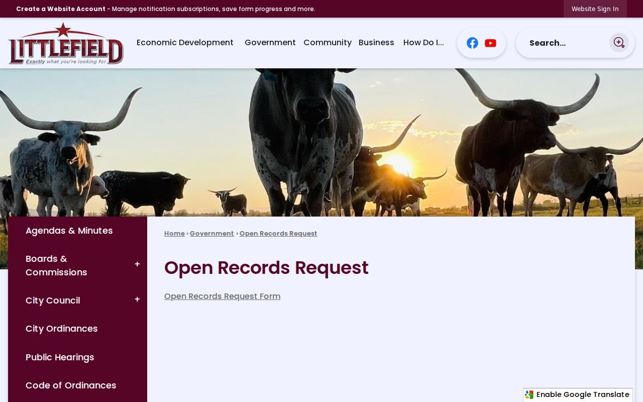 Littlefield criminal records open records request page