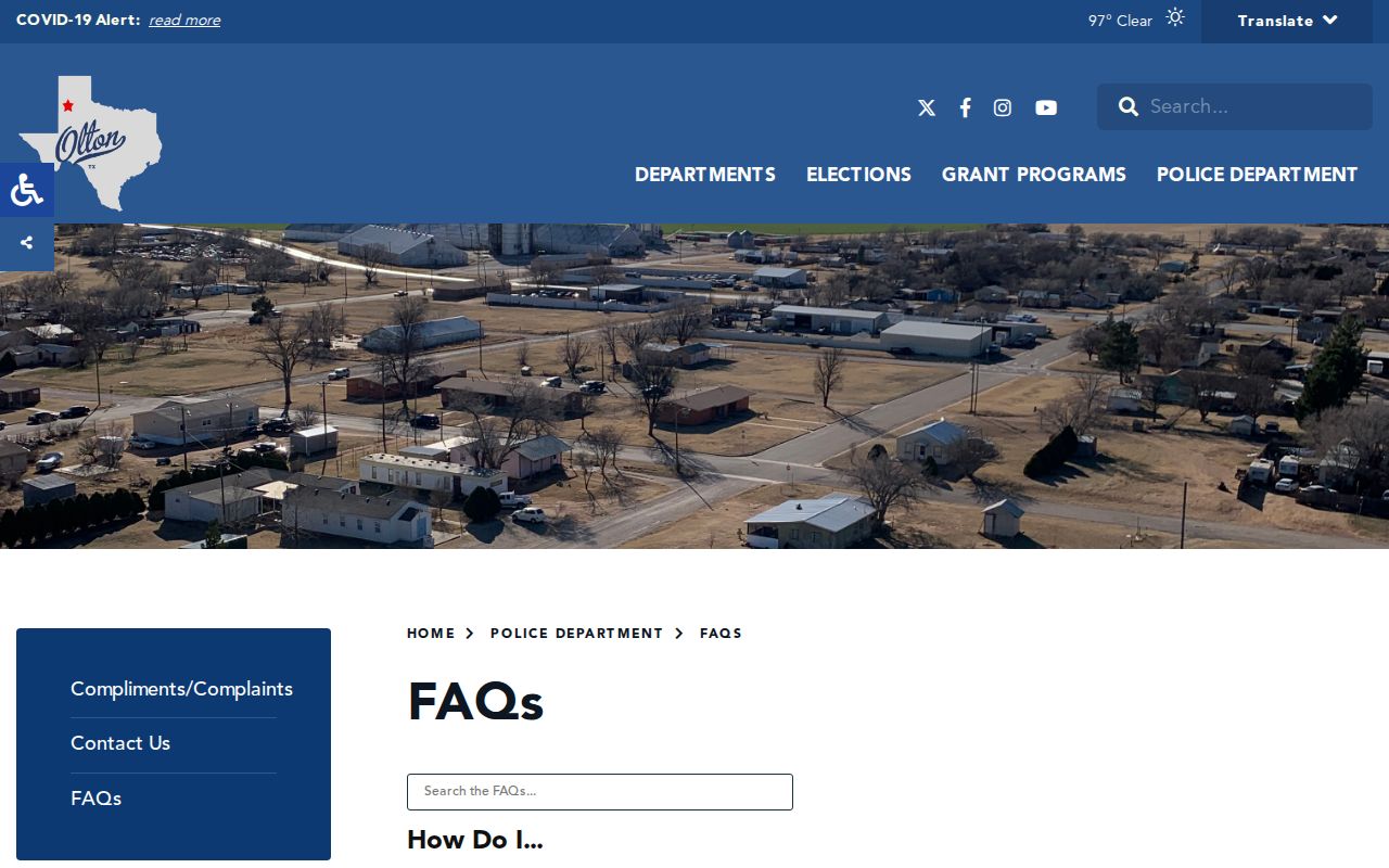 Olton Police official FAQ explaining report and dispatch contacts