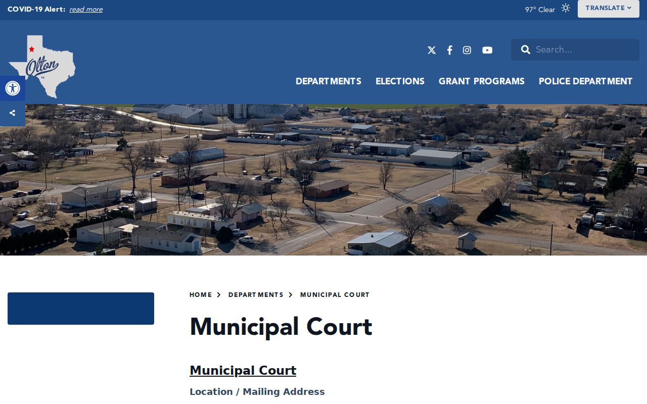 Official Olton Municipal Court page with clerk contact and office hours